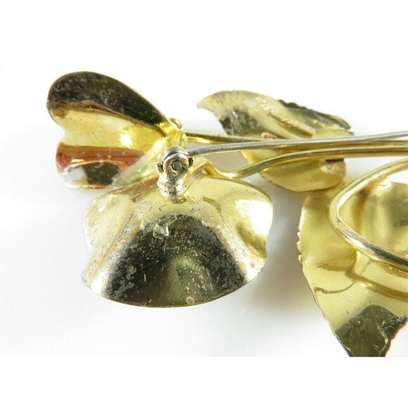 Unsigned Large Sterling Silver Gold Vermeil Pink Stone Floral Brooch - Picture 8 of 11